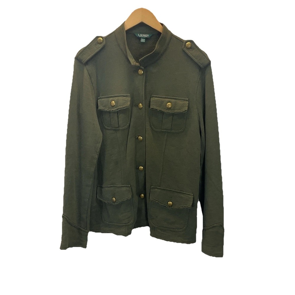 VTG Ralph Lauren Jacket Women's XL Olive Green Field Military Chore Brass Button